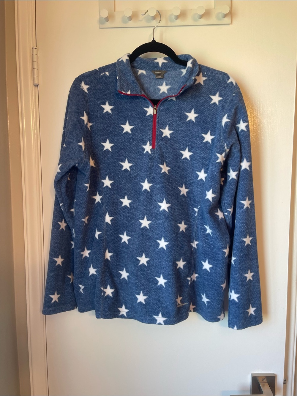 Eddie Bauer Blue Star-Print Quarter-Zip Fleece with Red Trim